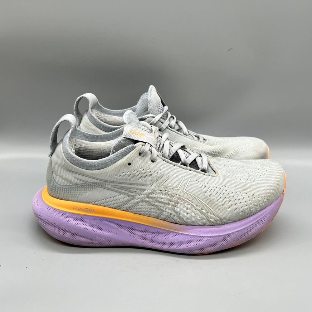 ASICS Shoes Women 8.5 Gray Orange Purple Gel Nimbus 25 Running Athletic Sneakers